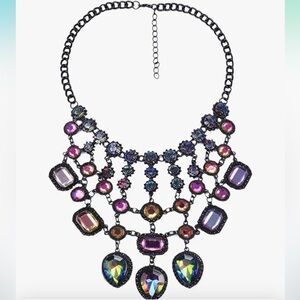 Choker harness necklace iridescent hologram crystal rhinestone collar gothic new